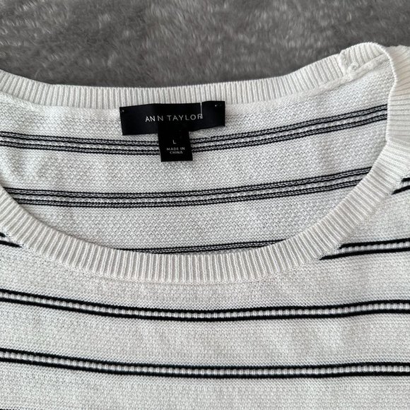 Ann Taylor Ivory and Ebony Striped Crew Neck Sweater - Picture 2 of 6